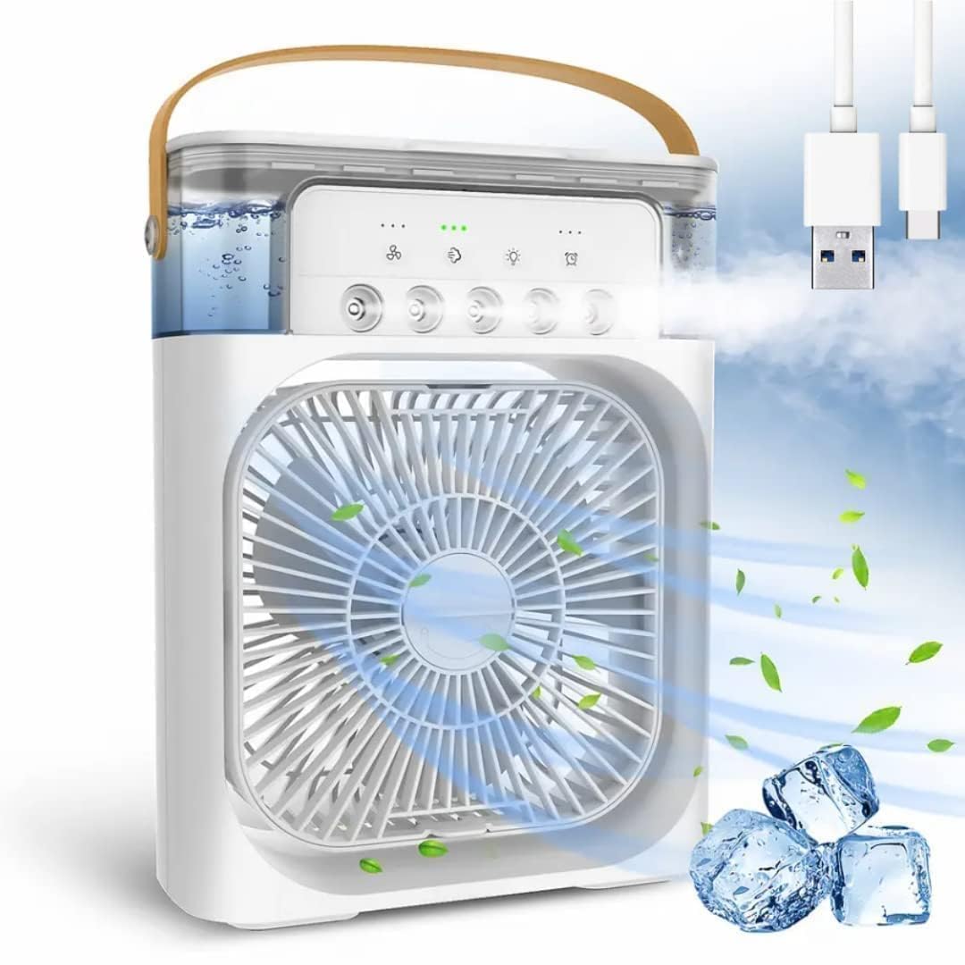 Portable Air Conditioner Fan, 500 ml Water Tank USB Personal Cooler, Mini Humidifier Fan with 7 Colors