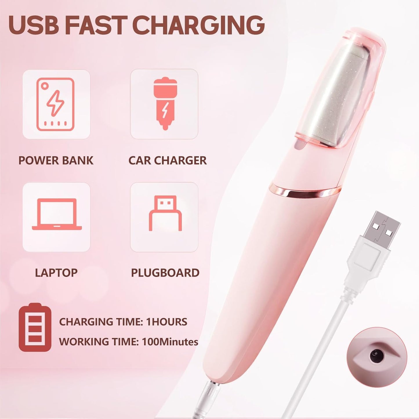 VelvetHeel™Cordless Pedicure with 2 Roller[8 Hrs Battery Backup]