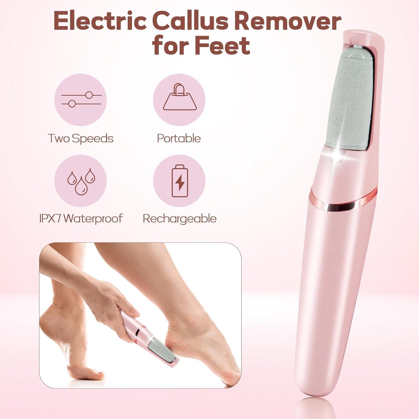 VelvetHeel™Cordless Pedicure with 2 Roller[8 Hrs Battery Backup]